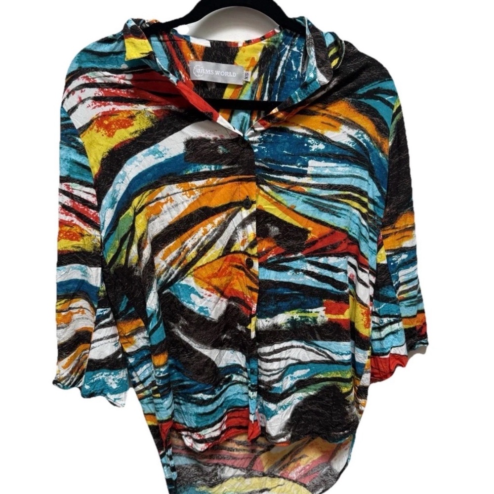 Jams World Hula Moon Rare Blackjack Art to Wear Flare Sleeve Button Down Top XS